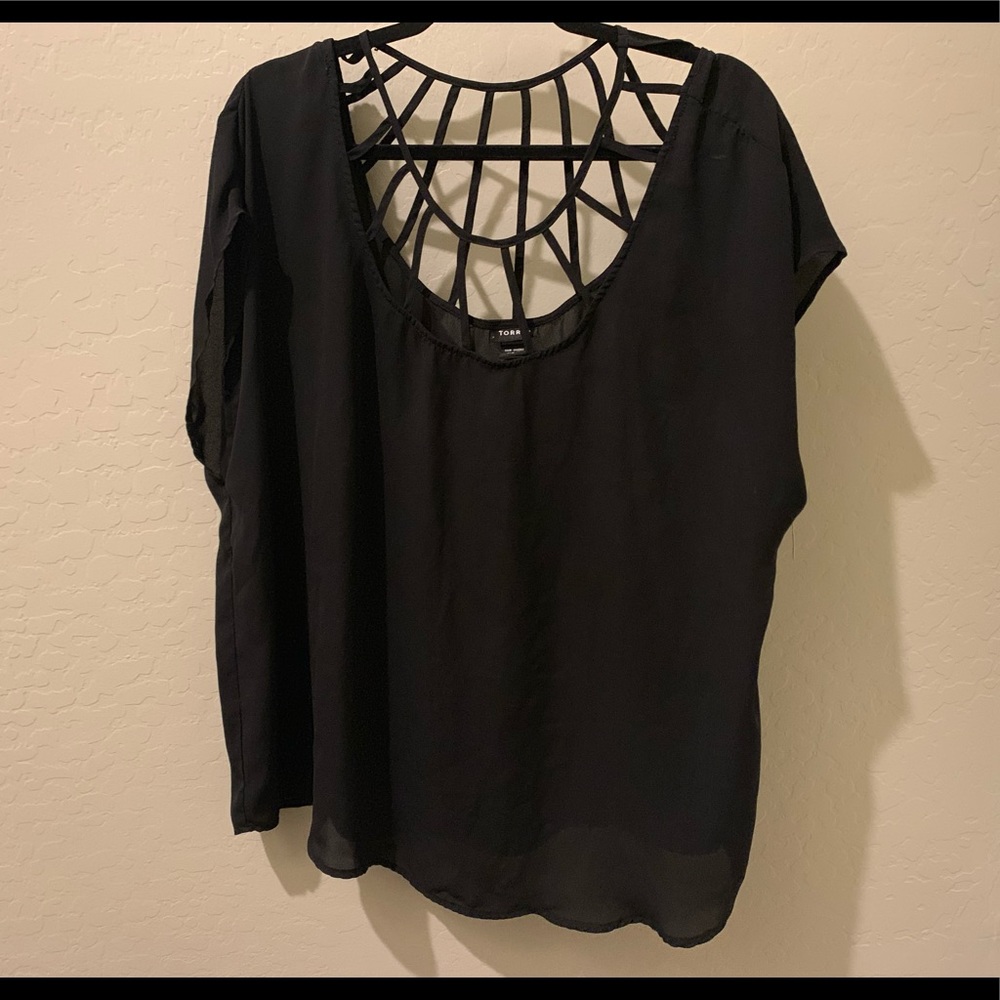Torrid Black Caged Crew Neck Blouse